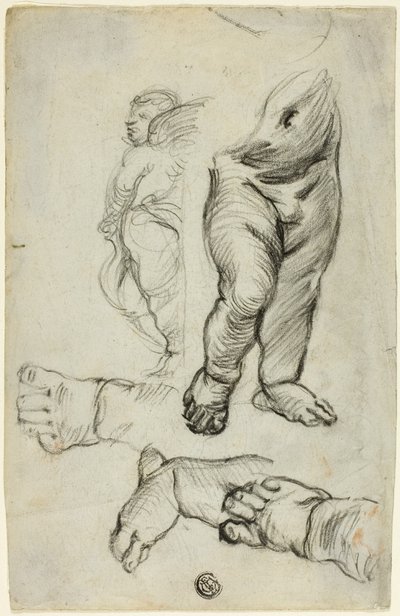 Schetsen van Putti (recto); Studie voor Ornament (verso) door Alfred George Stevens