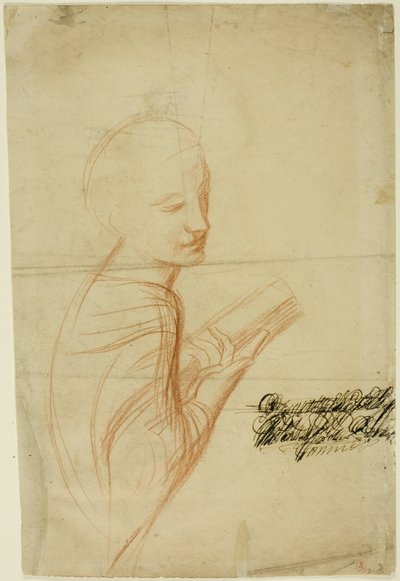 Vrouw met boek (recto); Schetsen van mannelijke figuur (verso) door Alfred George Stevens