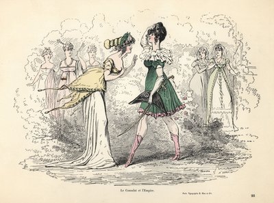 Karikatuur van kostuums van het Consulaat en het Eerste Keizerrijk, Frankrijk door Alfred Grevin