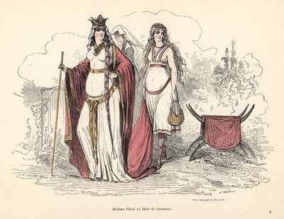 Clotilde, Koningin van de Franken, in ceremoniële kleding, 5e eeuw door Alfred Grevin