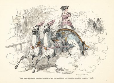 Gallo-Romeinse vrouw die een biga tweepaardwagen bestuurt in het Bois de door Alfred Grevin