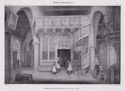Gesneden houten doksaal van de Kapel van Notre Dame de Lambader, Plouvorn, Bretagne, Frankrijk door Alfred Guesdon