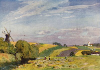 Denemarken: Een typisch Deens landschap, Zuid-Jutland (kleur litho) door Alfred Heaton Cooper