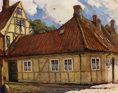 Denemarken: Odense, de geboorteplaats van Hans Andersen (kleur litho) door Alfred Heaton Cooper
