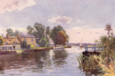 Horning Ferry, aan de Bure, Norfolk door Alfred Heaton Cooper
