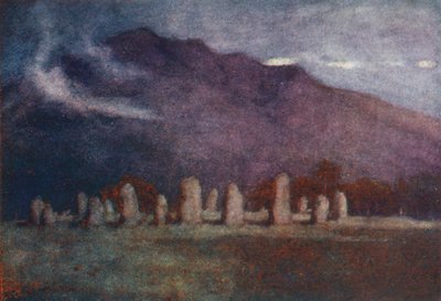 Lake District: Druidencirkel, nabij Keswick, maanlicht door Alfred Heaton Cooper