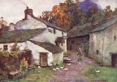 Lake District: Het Oude Postkantoor, Loweswater (kleur litho) door Alfred Heaton Cooper