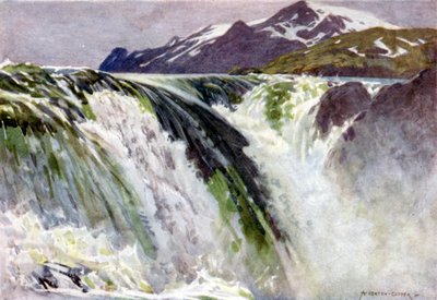 Stora Sjofallet, Grote Meerwatervallen, Saltoluokta door Alfred Heaton Cooper