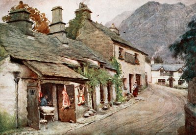 De oude slagerij, Coniston Village, uit een portfolio van prenten van de originele aquarellen door Alfred Heaton Cooper