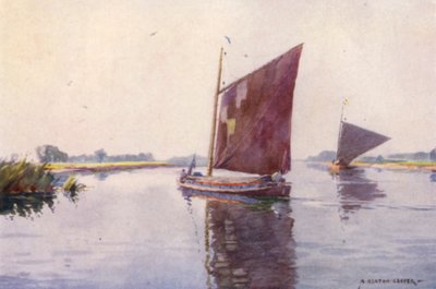 Wherries op de Waveney, Suffolk door Alfred Heaton Cooper