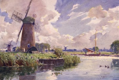 Windmolens op de Thurne, Norfolk door Alfred Heaton Cooper