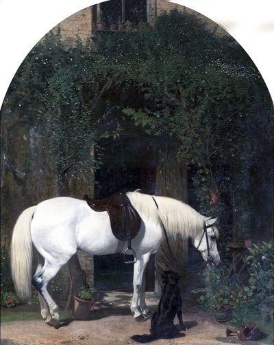 Witte paard en retriever door Alfred Hichens Corbould