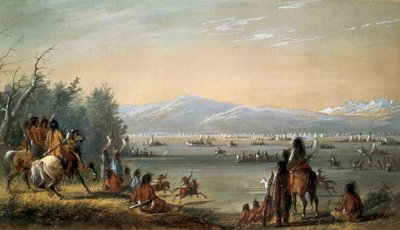 Een Indiaans dorp. Werk van Alfred Jacob Miller (1810-1874) door Alfred Jacob Miller