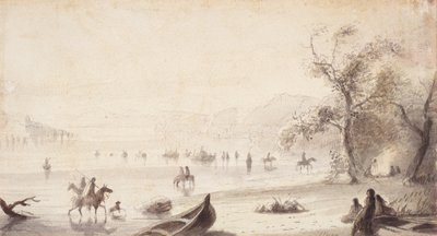 Stieren Varen over de Platte, ca. 1837 door Alfred Jacob Miller