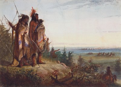 Deel de kloof of dorstige trappers die naar de rivier rennen, c.1837 door Alfred Jacob Miller