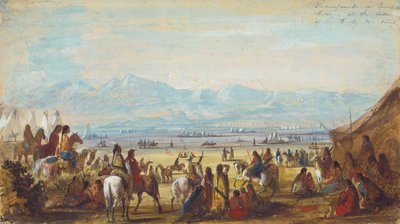 Kampement aan de Green River aan de Voet van de Rocky Mountains, c.1837 door Alfred Jacob Miller