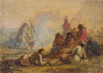 Groep trappers en indianen, c.1837 door Alfred Jacob Miller