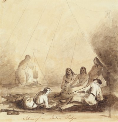 Interieur van een Indianenlodge, c.1837 door Alfred Jacob Miller