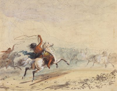 Wilde paarden vangen, ca. 1837 door Alfred Jacob Miller