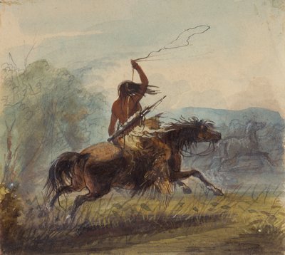 Shoshone vrouw die de lasso werpt, c.1837 door Alfred Jacob Miller