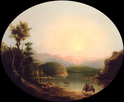Shoshone Indianen bij een Bergmeer (Lake Fremont) door Alfred Jacob Miller
