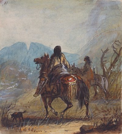 Sioux Vrouwen, Gesneden Rotsen in de Verte, ca. 1837 door Alfred Jacob Miller