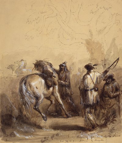 Sir W.D.S., Antoine en Auguste of Voorbereiding op een buffeljacht, ca. 1837 door Alfred Jacob Miller