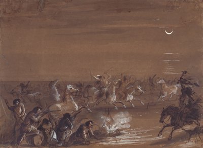 Paniek veroorzaakt door de Blackfeet, c.1837 door Alfred Jacob Miller