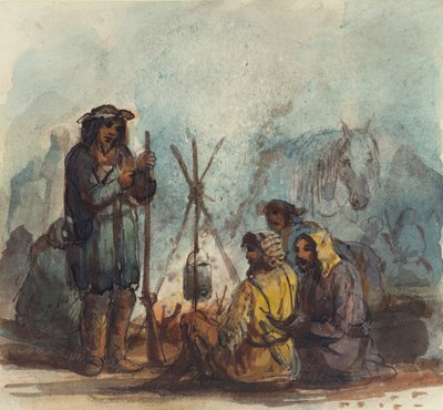 Vallenstellers, ca. 1837 door Alfred Jacob Miller