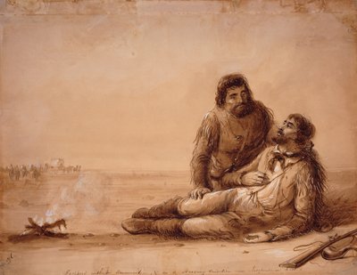 Vallen zonder munitie en in een hongerende toestand bij Independence Rock, c.1850 door Alfred Jacob Miller