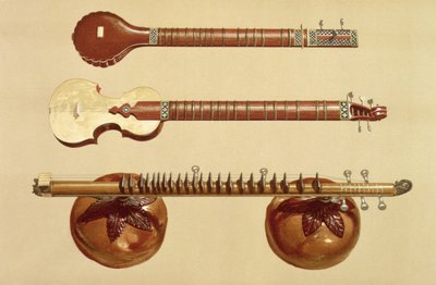 Twee sitars en een rudra vina, Indiaas, uit 