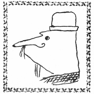 Portret van Monsieur Ubu door Alfred Jarry. Pentekening in een typografisch kader van trifoliate strengen -Princeps uitgave van Ubu Roi, Mercure de France, juni 1896. door Alfred Jarry