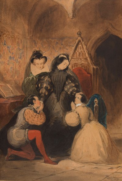 Mary Stuart zegent Roland Groeme en Catherine Seyton. Na Walter Scott