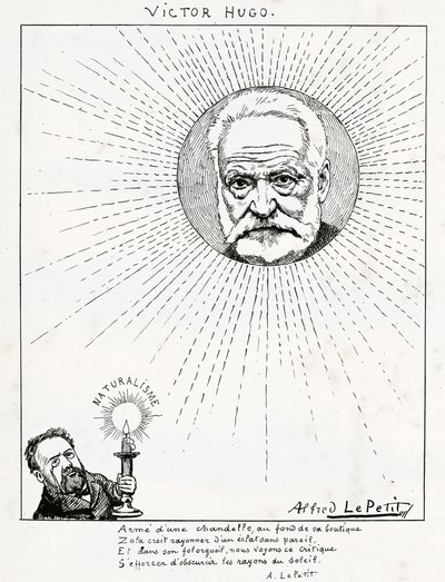 Karikatuur van Victor Hugo en Emile Zola, c.1875-1880 (gravure) door Alfred Le Petit