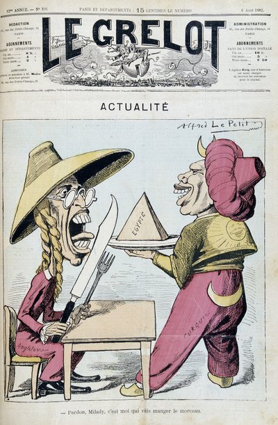 Cartoon over het geschil tussen Turkije en Engeland over Egypte - door Alfred Le Petit, in 