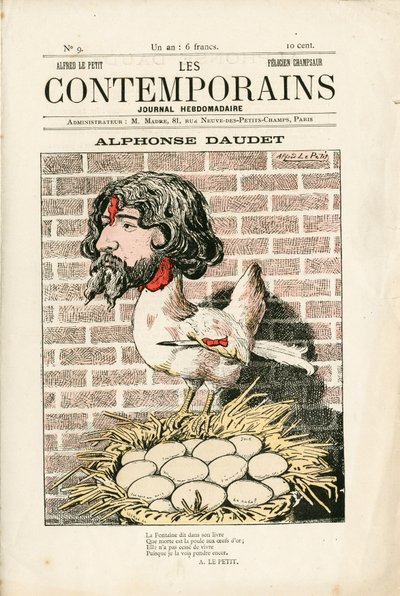 Omslag van Les Contemporains, nummer 9, Satirisch in Kleuren: Alphonse Daudet - Literatuur - Houle, Daudet Alphonse - Illustratie door Alfred Le Pepetit door Alfred Le Petit