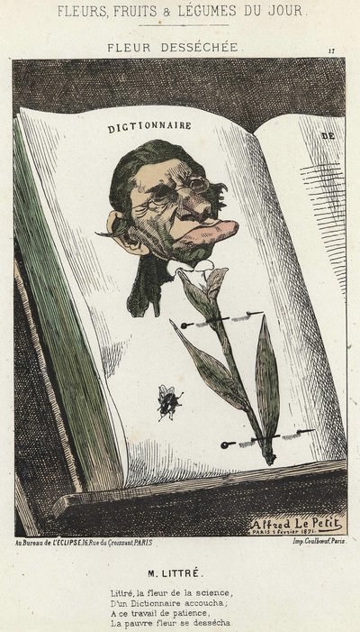 Verdroogde bloem: cartoon over Littré - ill. van 01/02/1871 in 
