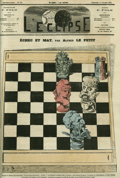 Schaakmat, de Dame-Republiek, de Toren-Parijs, de Ruiter-Hertog van Aumale (1822-1897), de Loper-Rouher (1814-1884) hebben koning Louis-Philippe d