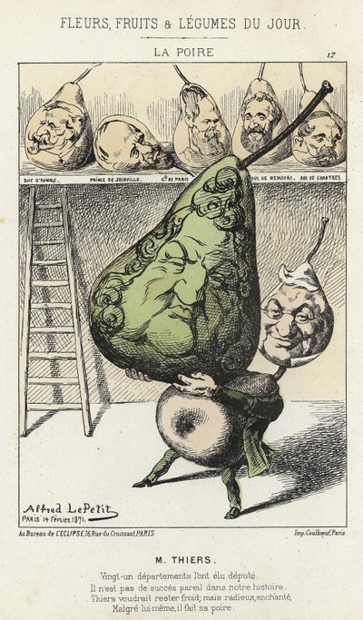 La Peire: karikatuur over Thiers - ill. uit 14/02/1871 door Alfred Le Petitty, in 