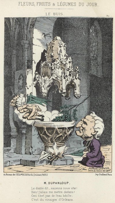 Le Boxis: Karikatuur over Dupanloup - ill. van 21/02/1871 in “Bloemen, Fruit en Groenten van de Dag” door Alfred Le Petit