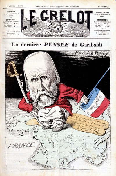 De laatste gedachte van Garibaldi. Karikatuur in Le bell door Alfred Le Petit