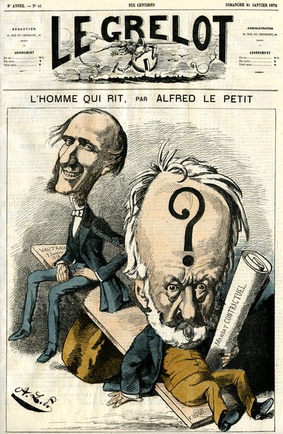Victor Hugo en De Man die Lacht. Karikatuur door Alfred Le Petit