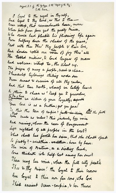Origineel manuscript van de Epiloog van de Idylls of the King, ca. 1872 door Alfred Lord Tennyson