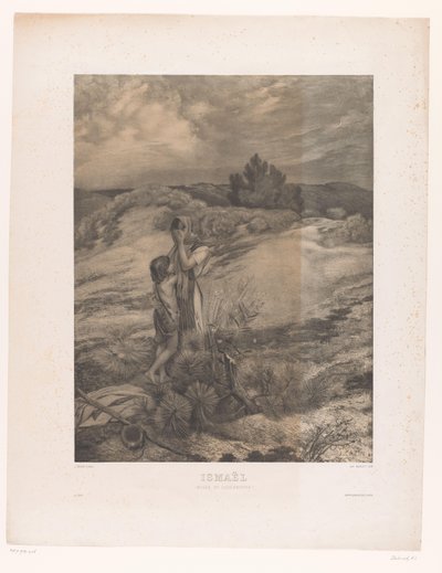 Hagar en Ismaël in de woestijn door Alfred Louis Bahuet