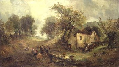 Kinderen op een pad bij een molen door Alfred Montague