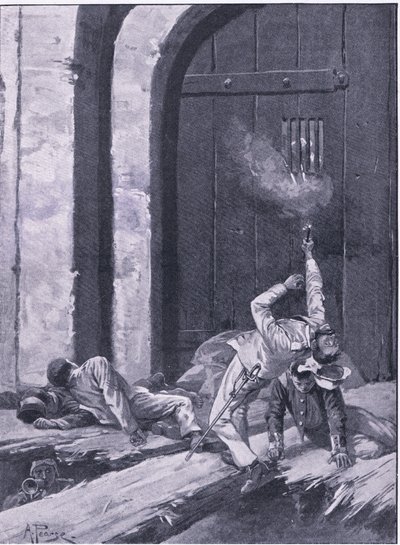 Delhi: Luitenant Salkeld, Bengal Engineers blazen de Kashmir Gate op, illustratie uit British Battles on Land and Sea, 1915 door Alfred Pearse