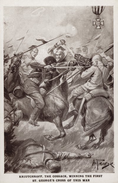 Kriutchkoff, de Kozak, wint het eerste Sint-Joris Kruis van de Eerste Wereldoorlog door Alfred Pearse