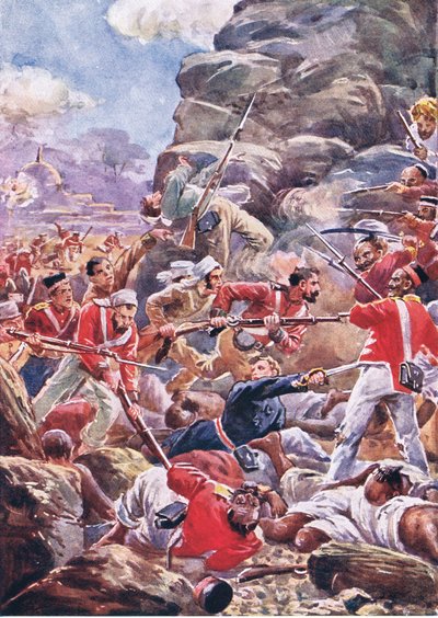Het beleg van Delhi: Bestorming van de bres, illustratie uit British Battles on Land and Sea, 1915 door Alfred Pearse