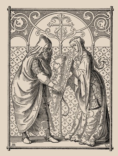 Die Nibelungen. Hagens schildverzoek, 1840-1841 door Alfred Rethel