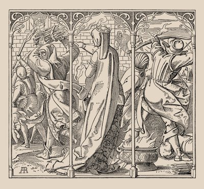 Die Nibelungen. Hoe de koningin opdracht gaf de hal plat te branden, 1840-1841 door Alfred Rethel